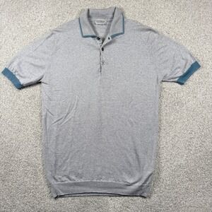 John Smedley Polo Shirt Mens M Gray Merino Wool Short Sleeve Tipped England